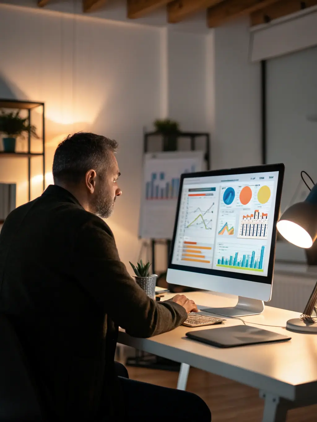 A small business owner confidently making data-driven decisions with the help of AI Agent insights.